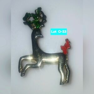 Festive Reindeer Brooch with Red and Green Accents